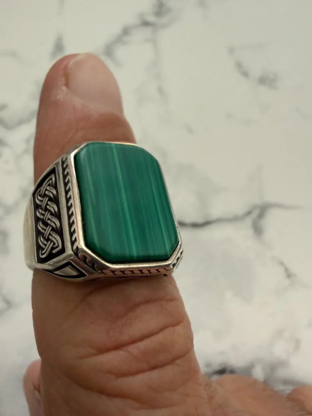 Men's Sterling Silver Green Agate Ring, Size 9